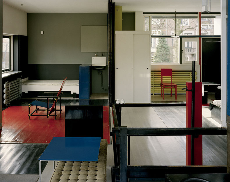 John Riddy's colour photograph of the interior of the Schroder House designed by Gerrit Rietveld
