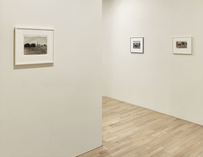 Installation view of John Riddy's exhibition with James Castle - "Of Things Placed" - at Frith Street Gallery in 2015